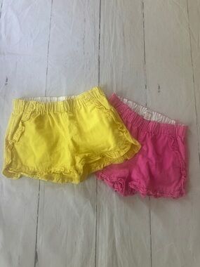 Crewcuts 2 pair Yellow & Pink Ruffle Hem Shorts size 8 pull on